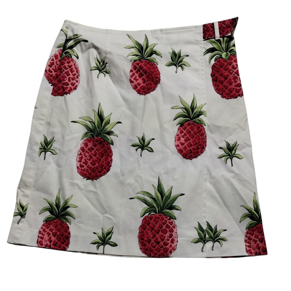 Talbots‎ Womens Pineapple Print Skirt Stretch Cotton Blend White Red Size 10